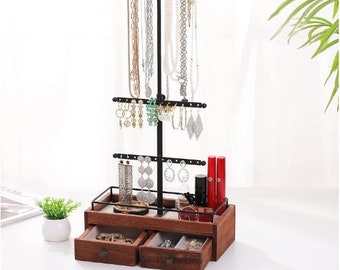 Holzschmuck Organizer mit Schubladen | Ohrring Organizer | Halskette Organizer | Ring Organizer | Schmuckaufbewahrung | Schmuckständer