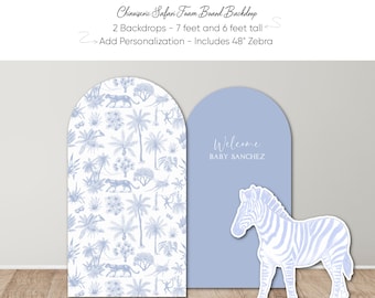 Personalized Blue Safari Chinoiserie Foam Board Arch Backdrop Set
