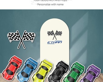 Personalized Race Car Birthday Party Foam Board Backdrop and Props