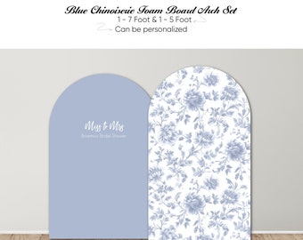 Personalized Blue Chinoiserie Foam Board Arch Set, Bridal Shower Backdrop