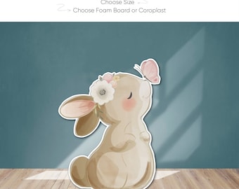 Watercolor Bunny Foam Board Cutout, Floral Baby Shower Party Prop
