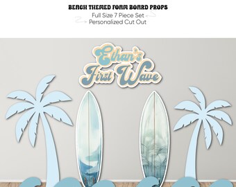 Personalized Beach First Birthday Foam Board Photo Props, 7-Piece Set