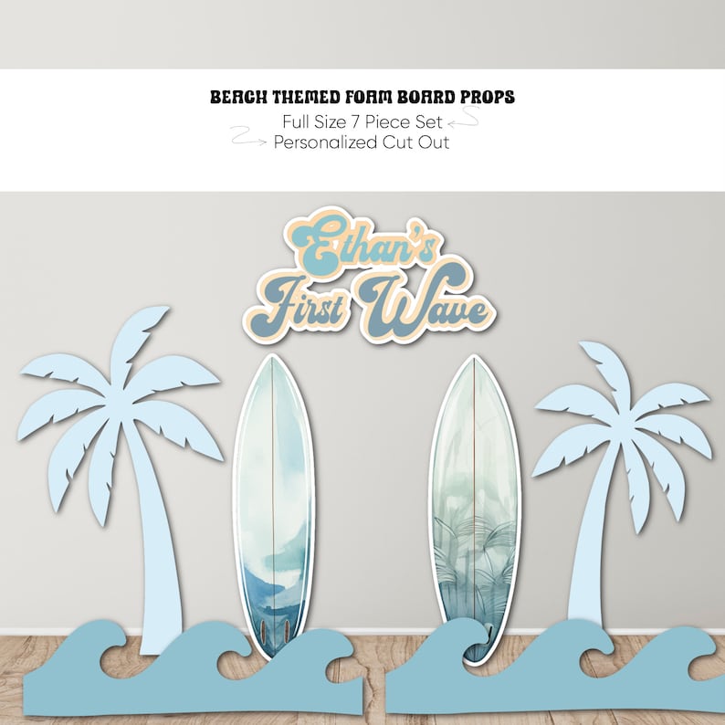 Personalized Beach First Birthday Foam Board Photo Props, 7-piece Set ...