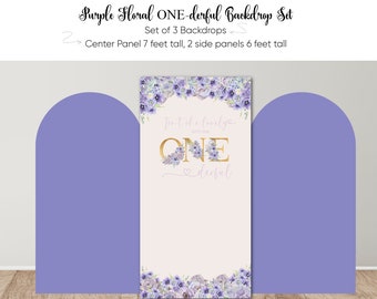Purple Floral ONE-derful Foam Board Backdrop, First Birthday Arch Set