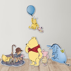 Set of 4 Classic Winnie The Pooh Baby Shower Cut Outs, Classic Pooh First Birthday Party Props, Winnie The Pooh Party Decorations