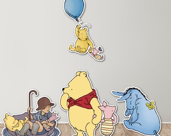 Winnie The Pooh Party Cutouts, Classic Pooh Baby Shower Decor, Set of 4