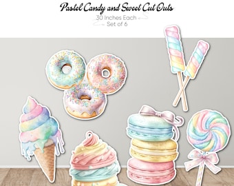 Candy Land Birthday Cutouts, Sweets Party Decor, Set of 6