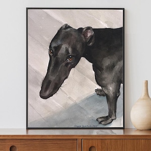 Black Greyhound Watercolor Print: Modern Dog Art
