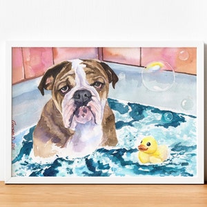 English bulldog Print, English bulldog Watercolor,English bulldog Wall Art, Laundry Decor, Bathroom Decor, Funny Print, Funny Large Art