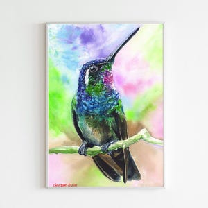 Impression de colibri, impression de colibri aquarelle, peinture de colibri, art mural coloré d'oiseau, décor d'affiche de colibri