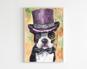 Aquarel print Boston Terrier: Dapper Dog Art