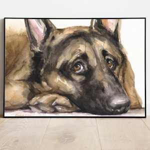German Shepherd Watercolor Print: Signed Dog Art by George Dyachenko