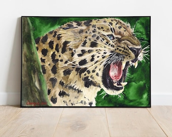 Aquarel cheetah-afdruk: wilde kat junglekunst