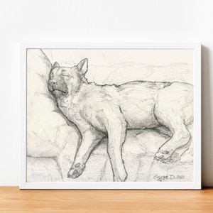 German Shepherd Pencil Sketch Art Print: Sleeping Dog Portrait