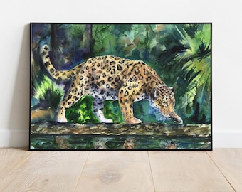 Aquarel luipaardprint: muurkunst junglekat