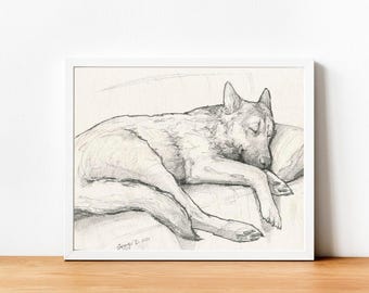 Impresión artística de dibujo a lápiz de pastor alemán: regalo para amantes de los perros