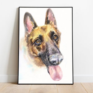 German Shepherd Watercolor Print: Signed Dog Portrait Art