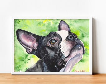 Aquarel print Boston Terrier: hond huisdier herdenkingskunst