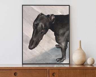 Svart vinthund akvarelltryck: Modern hundkonst