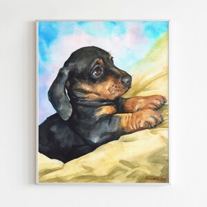 Dachshund Puppy, Dachshund Watercolor, Dachshund Print, Black Dachshund, Dachshund Gift, Dachshund Art Decal, Doxie Wall Decor, Dyachenko G