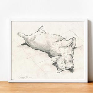 Happy Corgi Pencil Sketch Art Print