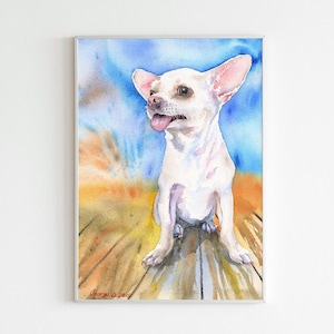Chihuahua Watercolor Art Print: White Puppy Portrait