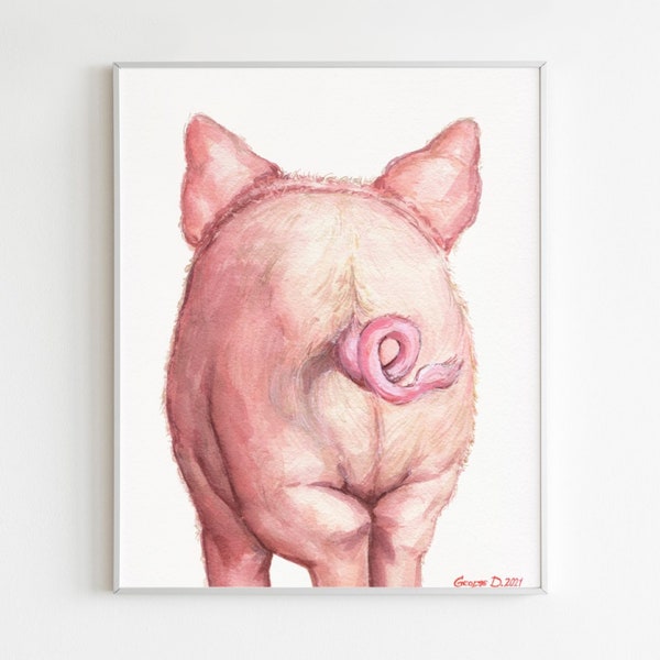 Piglet butt print, Pig print, Pig watercolor, Pig items, Pig wall art, Pig wall decor, Most sold items Vegan wall art George Dyachenko