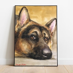 German Shepherd Watercolor Print: Signed Dog Art by George Dyachenko