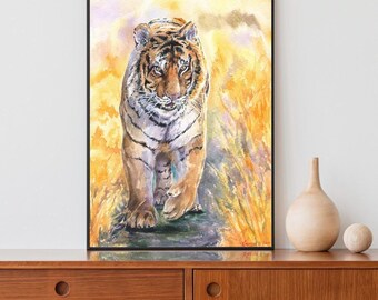 Aquarell Tiger Art Print: Dschungelkatze Wanddeko