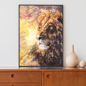 Watercolor Lion Print: Leo King, African Wild Cat