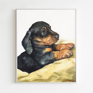 Dachshund Puppy, Dachshund Watercolor, Dachshund Print, Black Dachshund, Dachshund Gift, Dachshund Art Decal, Doxie Wall Decor, Dyachenko G