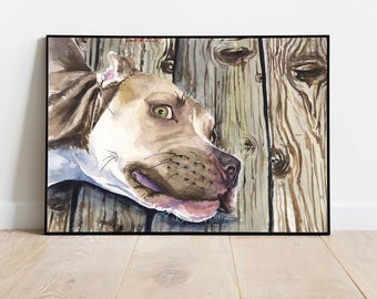 Pit Bull Watercolor Print: Staffordshire Terrier Art