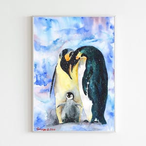 Watercolor Penguin Family Print: Arctic Animal Wall Art