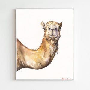 Stampa di cammello, acquerello di cammello, decorazione murale di cammello, animale egiziano, decorazione di animali del deserto, regalo di inaugurazione della casa, cucciolo di cammello