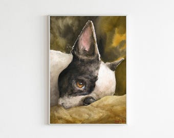 Aquarel print Boston Terrier: hond huisdier herdenkingskunst