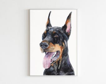Impresión de acuarela de dóberman: arte de dóberman pinscher negro