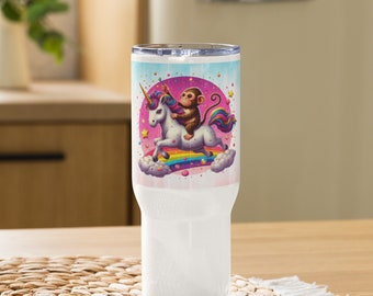 Unicorn Monkey Tumbler with handle | Hot or Cold drinks | 25oz | Stainless Steel | BPA Free