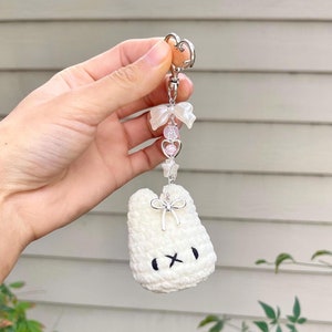 Cute Bunny Bag Charm, Mify Miffie Phone Charm, Kawaii White Bunny Plush Charm, Coquette Keychain, Crochet Bunny Keychain, Beaded Phone Charm
