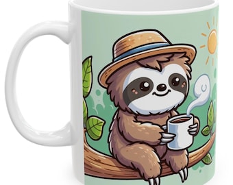 Faultier trinkt Kaffee Keramikbecher , 11 Unze personalisiertes Geschenk benutzerdefinierte Name Becher Faultierliebhaber Geschenk Spaß cooles modisches Geschenk vorhanden Feiertagstierbecher