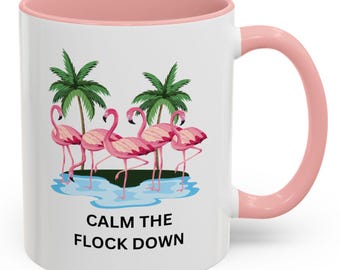 Tropische Flamingo-Kaffeetasse, entspannendes Geschenk, Home-Office-Dekor, Sommer-Vibes, lustiges Strand-Thema, ruhiges die Herde unten