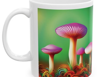 Psychedelic Mushroom Ceramic Mug, 11oz fun mug mushroom mug tripping mug colorful mug nature mug outdoors mug