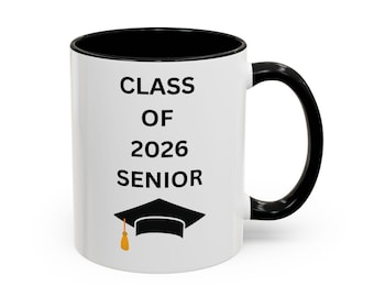 Abschlusskaffeetasse 2026, Klasse von 2026 Becher, Senior Geschenk, schwarzer Akzent Becher, Abschlussfeier Bevorzugungen, anpassbarer Senior Becher