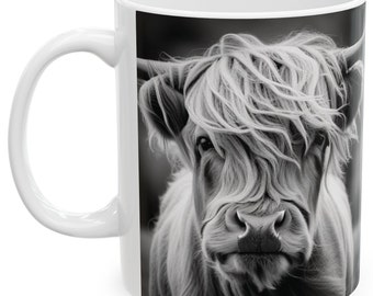 Highland Cow Ceramic Mug, 11oz personalized gift cow mug farm mug barnyard mug Highland cow