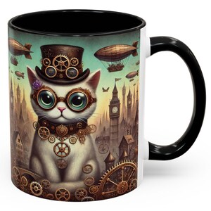 Steampunk Cat Coffee Mug, Unique Gift for Cat Lovers, Vintage Style Mug, Creative Home Decor, Tea Mug for Any Occasion
