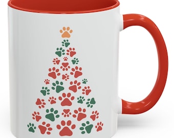 Taza de café de 11 oz con estampado de pata de mascota festivo, regalo para amantes de los perros, taza para amantes de los gatos, regalo navideño para dueños de mascotas, apoyo para rescate de animales
