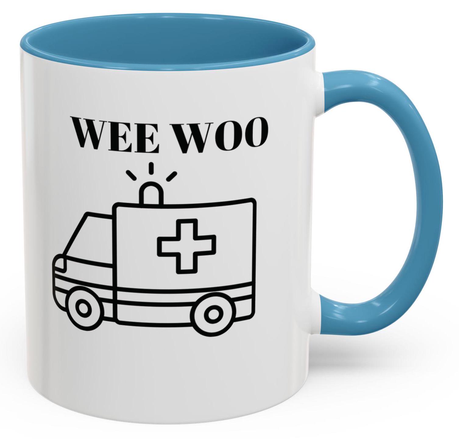 Wee Woo Ambulance Accent Coffee Mug - Perfect Gift for Emergency Services, Funny Coffee Cup for Nurses, Firefighters & EMTs, 11oz, 15oz
