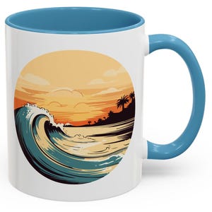 Coastal Sunset Coffee Mug | Beach Lover Gift, Ocean Wave Decor, Surfing Mug, Vacation Vibe Drinkware, Summertime Sipping