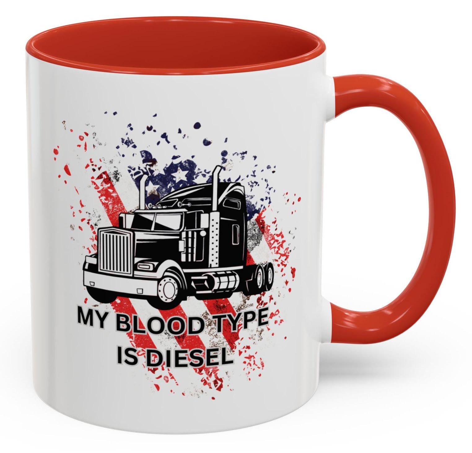Mug à café camion diesel - Mon groupe sanguin est diesel, cadeau pour amateur de camions, tasse accent noire unie, cadeau de fête des pères, tasse per