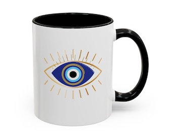 Evil eye Mystical Eye Accent Coffee Mug - Enchanting Ceramic Cup Tea Lovers, Gifts for Friends, Spiritual Home Decor, Cozy Beverage Vessel,