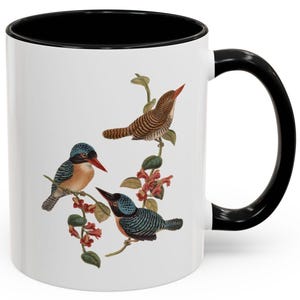 Vintage Bird Accent Coffee Mug - Nature Lover Gift, Home Decor, Floral Mug, Unique Kitchenware, Birdwatcher Birthday Present